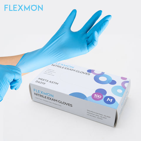 [100 Count] FLEXMON Nitrile Exam Gloves - 4.2mil. Disposable / Powder Free / Latex Free / Rubber Free
