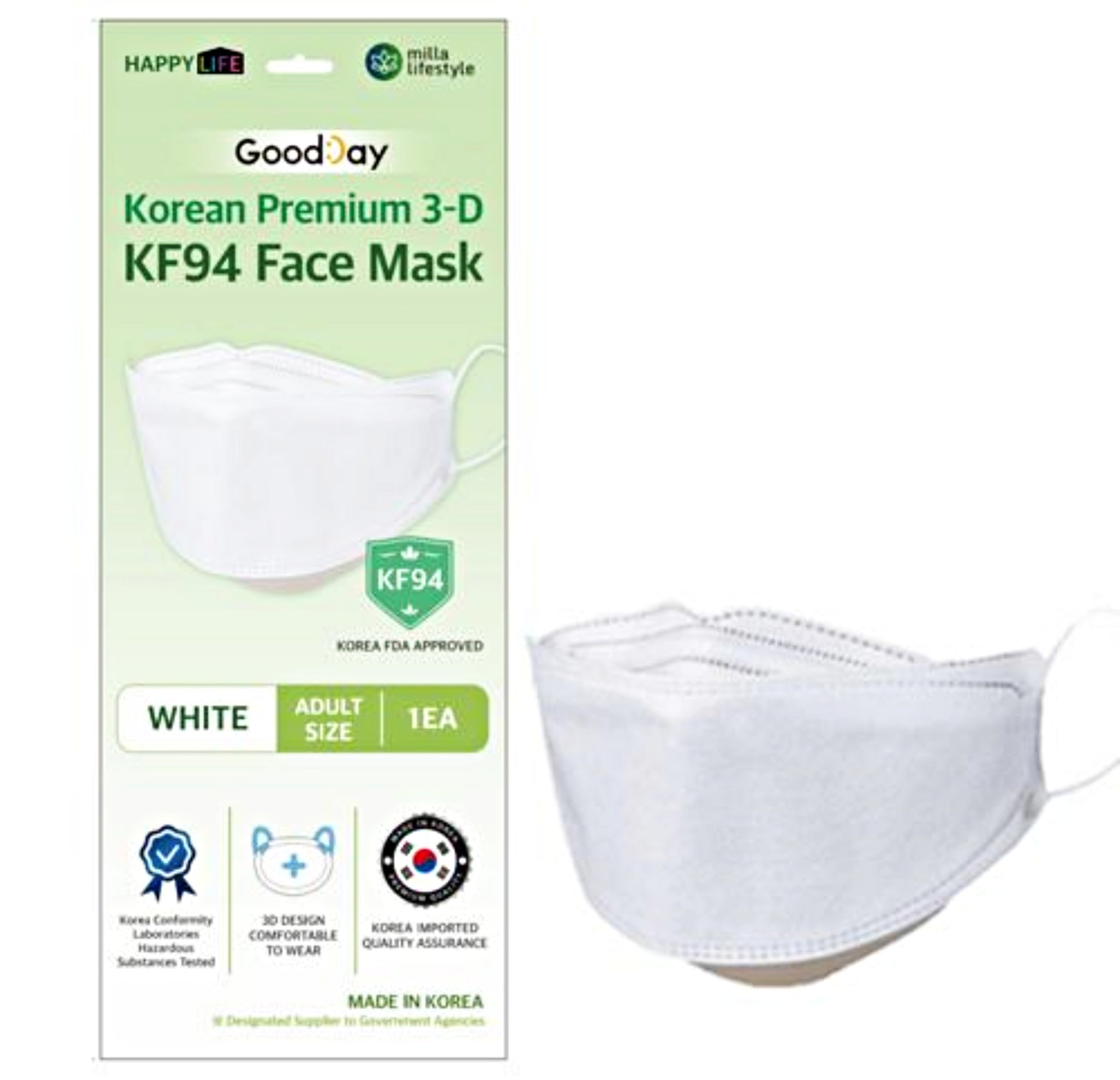 20PCS / KF94 Good Day Face Mask Adult / Youth, Black / White 굿데이 KF94 20매 대형/소형, 블랙/화이트