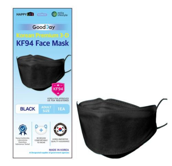 10PCS / KF94 Good Day Face Mask Adult / Youth, Black / White 굿데이 KF94 10매 대형/소형, 블랙/화이트