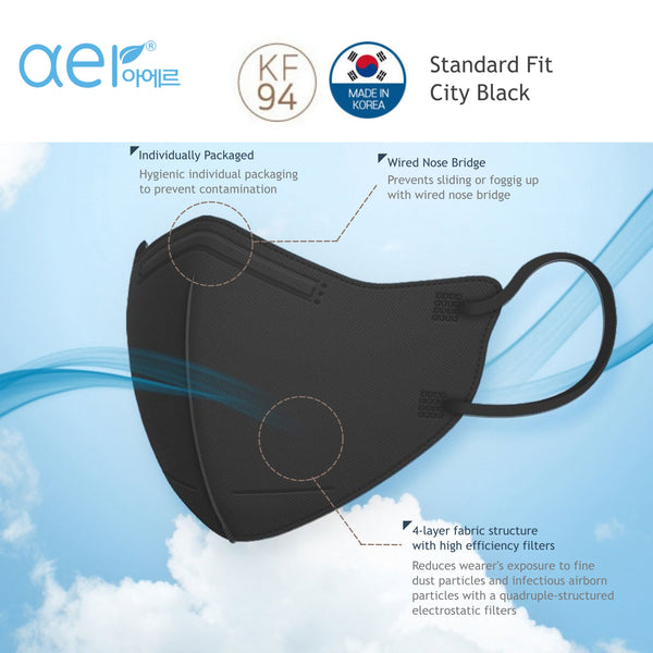 Aer KF94 Standard Fit Face Mask Large Black 아에르 KF94 스탠다드핏 대형 블랙