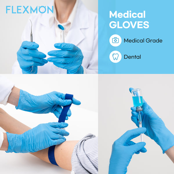 [100 Count] FLEXMON Nitrile Exam Gloves - 4.2mil. Disposable / Powder Free / Latex Free / Rubber Free