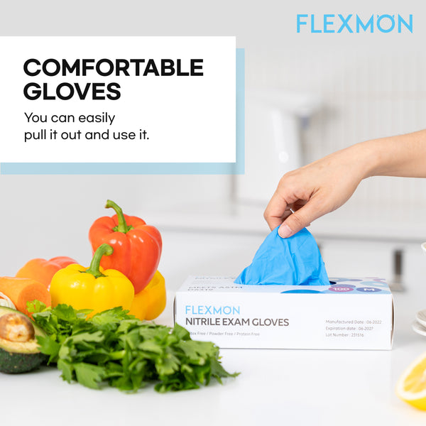 [100 Count] FLEXMON Nitrile Exam Gloves - 4.2mil. Disposable / Powder Free / Latex Free / Rubber Free