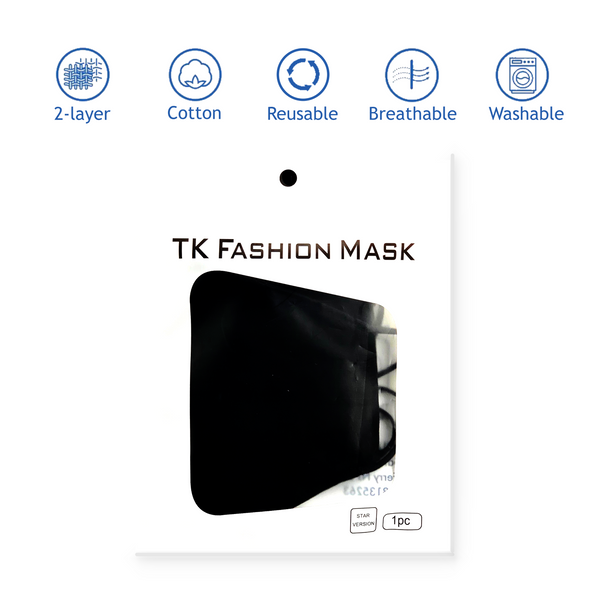 2-Layer Cotton Black Face Mask (+ 1 Free Filter) Washable Reusable with Filter Pocket and Adjustable Ear loops