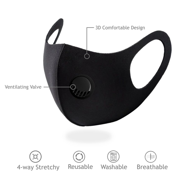 3D Mask with Breathing Valve 4-way Stretch Washable & Reusable