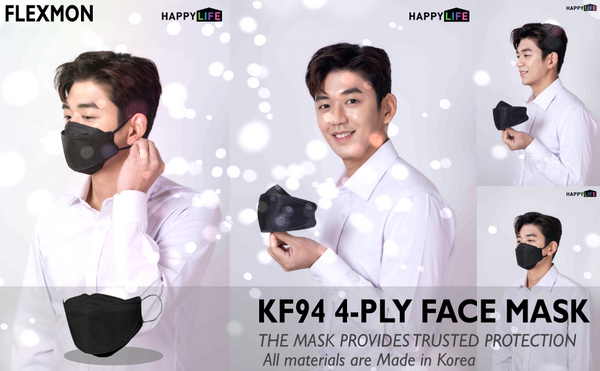 KF94 GOOD DAY FACE MASK Adult Black / White 굿데이 KF94 대형 블랙/화이트