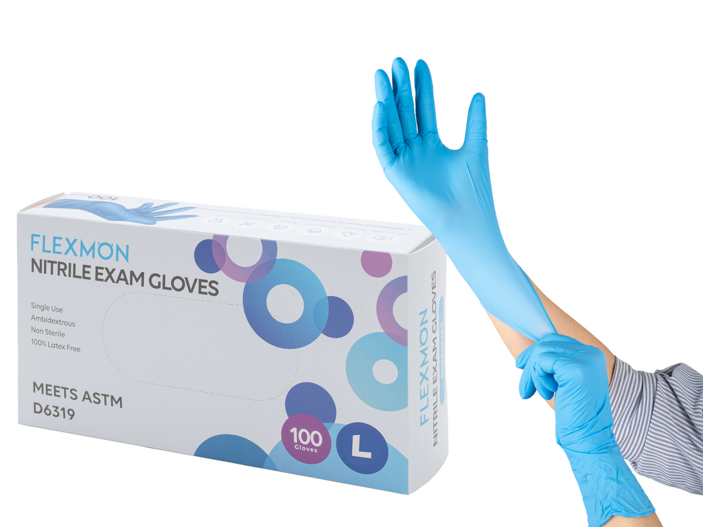 100 Count] FLEXMON Nitrile Exam Gloves - 4.2mil. Disposable / Powder