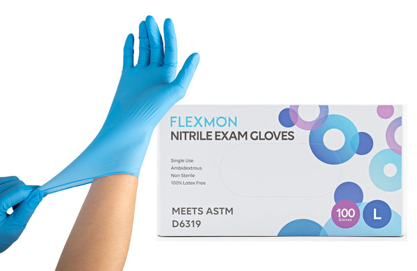 [100 Count] FLEXMON Nitrile Exam Gloves - 4.2mil. Disposable / Powder Free / Latex Free / Rubber Free