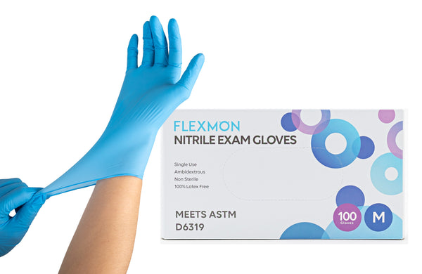 [100 Count] FLEXMON Nitrile Exam Gloves - 4.2mil. Disposable / Powder Free / Latex Free / Rubber Free
