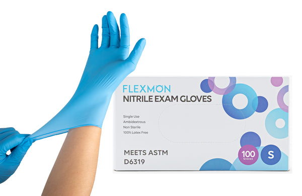 [100 Count] FLEXMON Nitrile Exam Gloves - 4.2mil. Disposable / Powder Free / Latex Free / Rubber Free