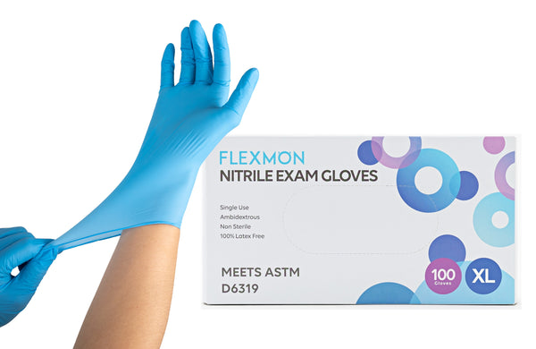 [100 Count] FLEXMON Nitrile Exam Gloves - 4.2mil. Disposable / Powder Free / Latex Free / Rubber Free