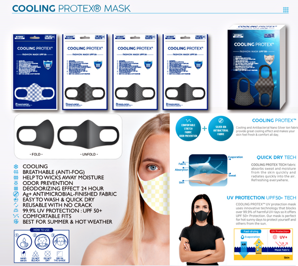 Cooling Protex Mask UPF 50+ UV Protection Quick Dry Tech Reusable Washable