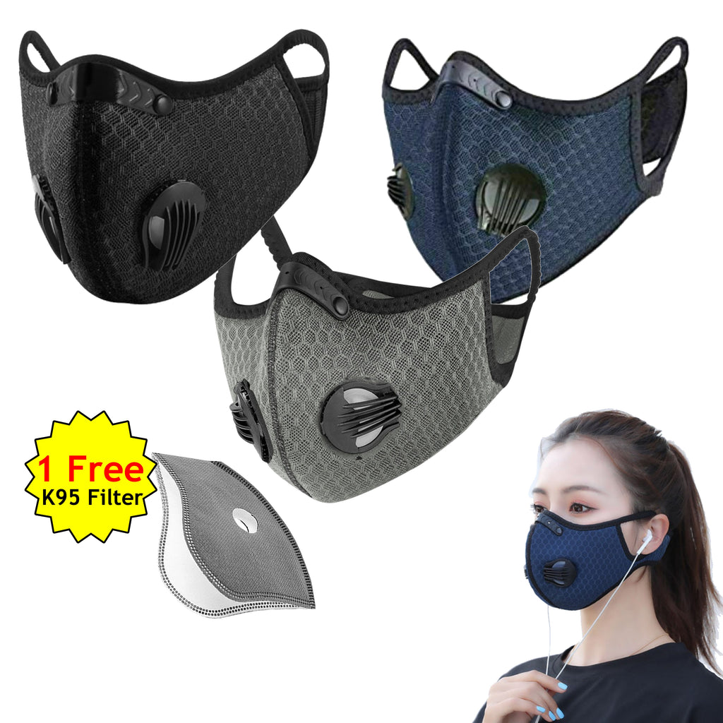 Cycling Mesh Outdoor Sports Face Mask Double Valves with (1) Free